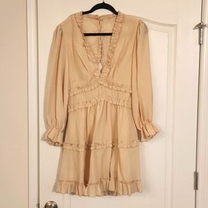 Beige Lowcut Ruffle Open-Back Dress